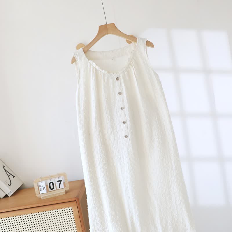 White Cotton Textured Sleeveless Lounge Dress - image 4