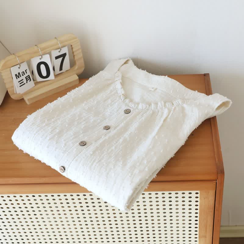 White Cotton Textured Sleeveless Lounge Dress - image 2