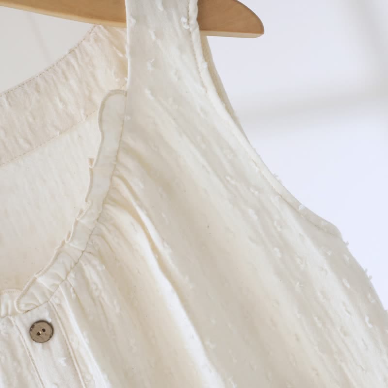 White Cotton Textured Sleeveless Lounge Dress - image 8