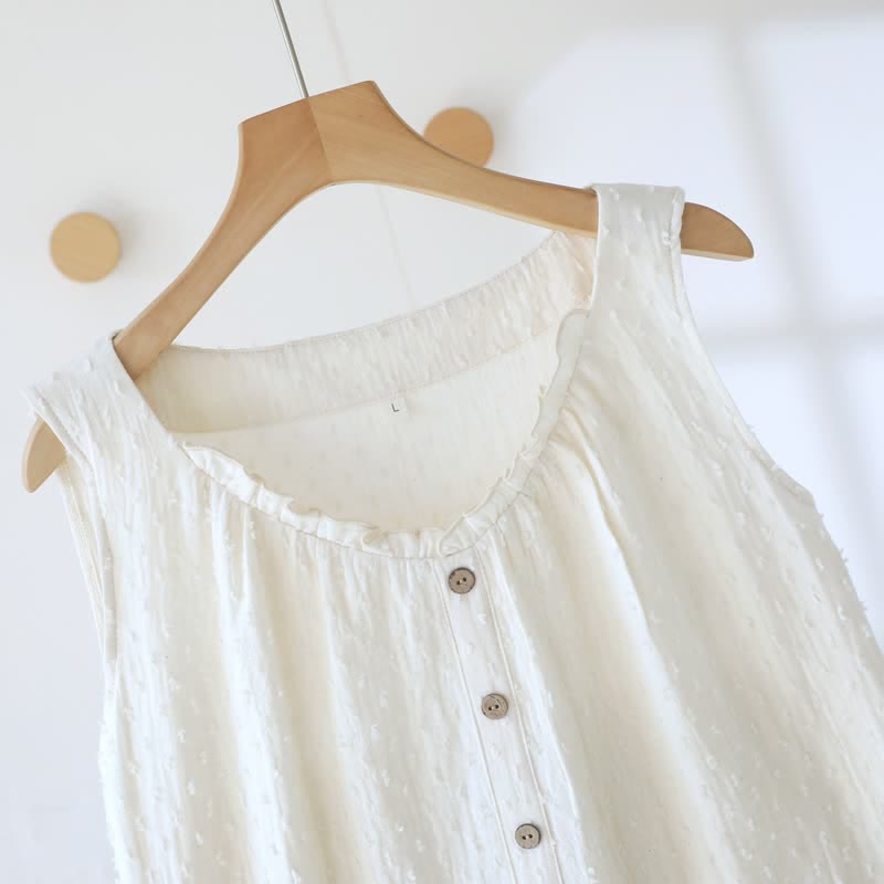 White Cotton Textured Sleeveless Lounge Dress - image 5