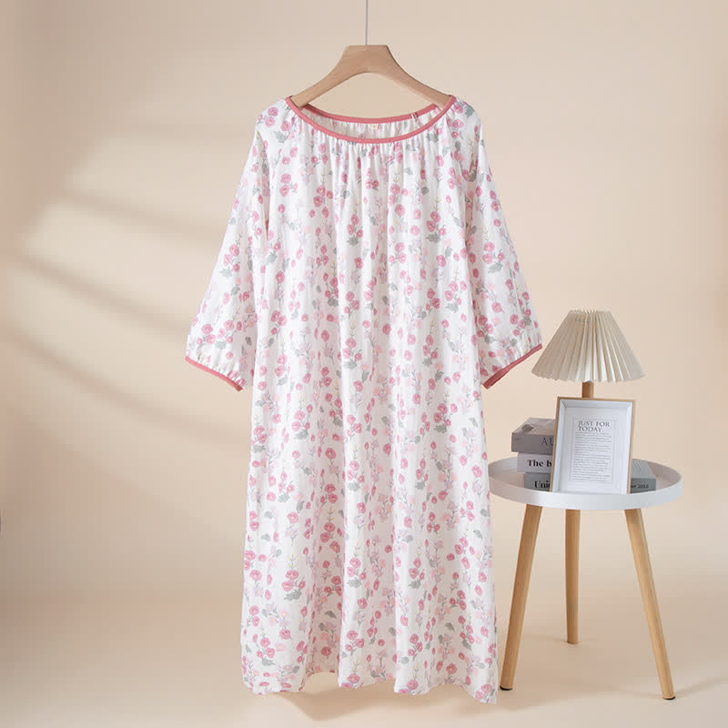 Pastoral Pink Floral Cotton Sleep Dress - image 1