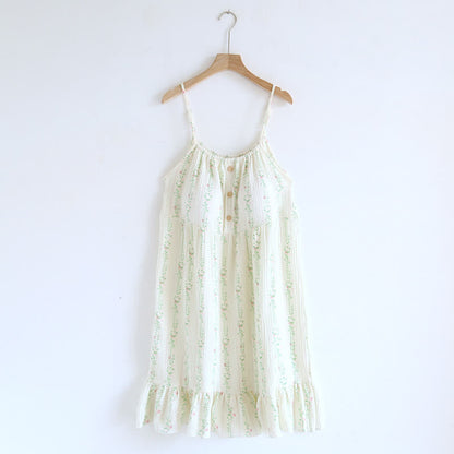 Fresh Floral Leaf Cotton Ruffle Nightgown - White - XL - image 0