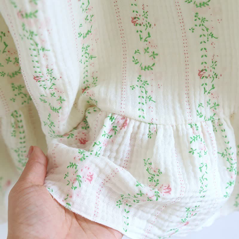 Fresh Floral Leaf Cotton Ruffle Nightgown - image 9