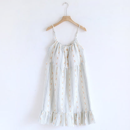 Sweet Floral Cotton Ruffle Cami Nightdress - White - XL - image 0