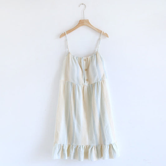 Pastel Stripe Cotton Tiered Cami Nightgown - Beige - XL - image 0