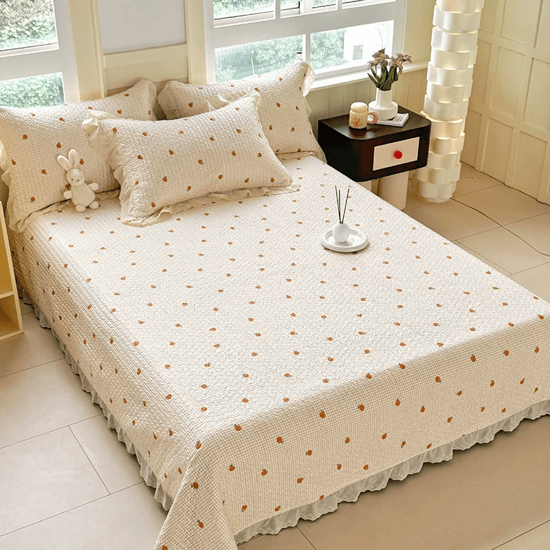Ruffled Edge Orange Print Cotton Coverlet - image 2
