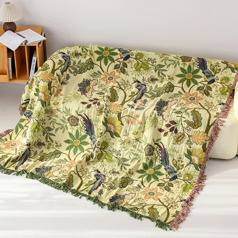Reversible Floral & Bird Muslin Bedspread Quilt - image 2