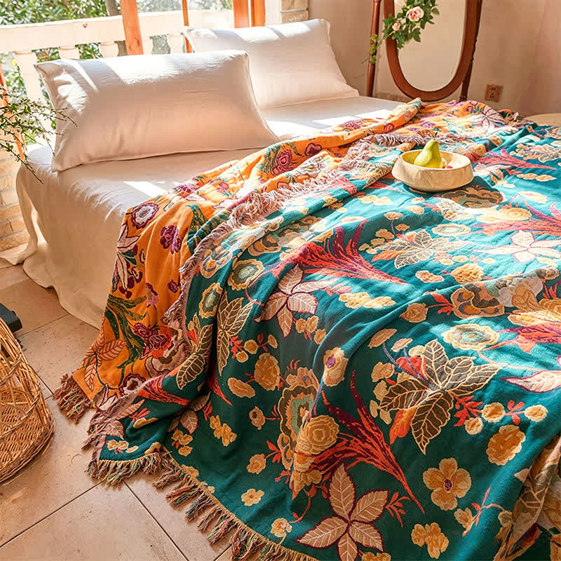 Boho Reversible Cotton GauzeTassel Blanket Quilt - image 2