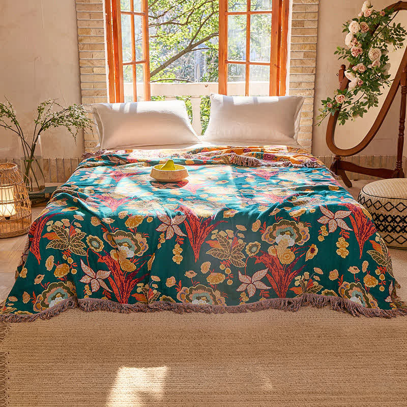 Boho Reversible Cotton GauzeTassel Blanket Quilt - image 1