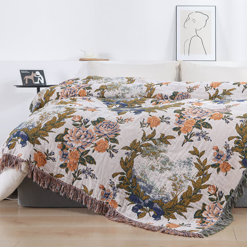 4-Layer Cotton Gauze Baroque Floral Bedspread Quilt - King - image 0