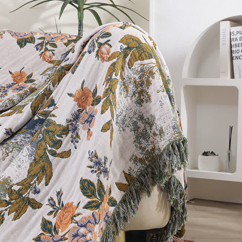 4-Layer Cotton Gauze Baroque Floral Bedspread Quilt - image 3