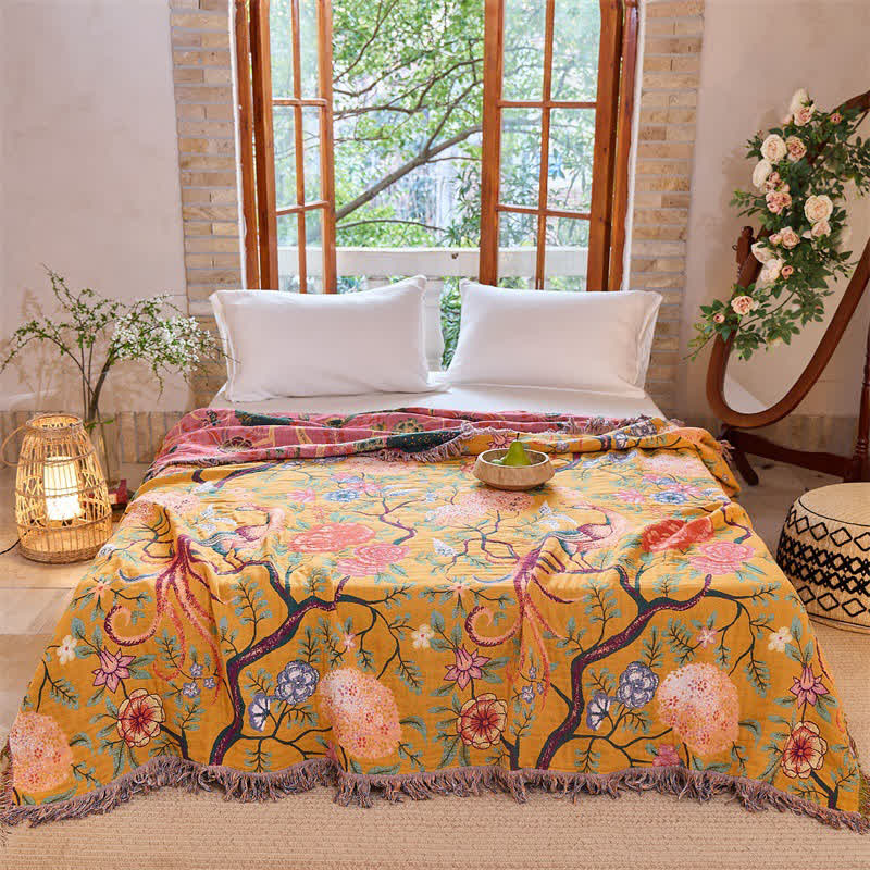 Exotic Garden 4-Layer Cotton Muslin Bedspread Quilt - image 1