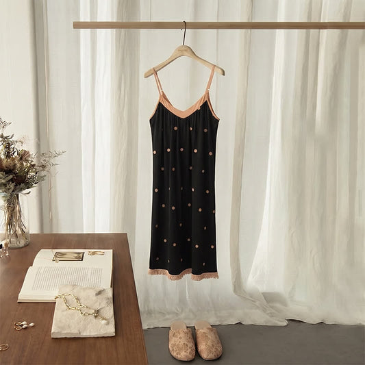 Black Polka Dot Cotton Lounge Dress - Black - 2XL - image 0