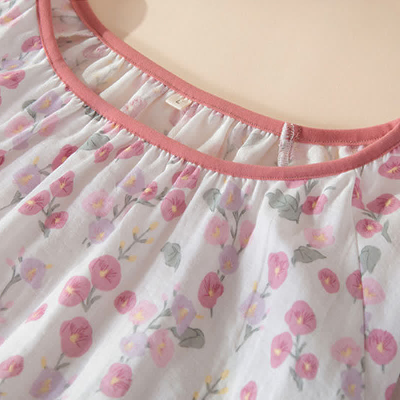 Pastoral Pink Floral Cotton Sleep Dress - image 6