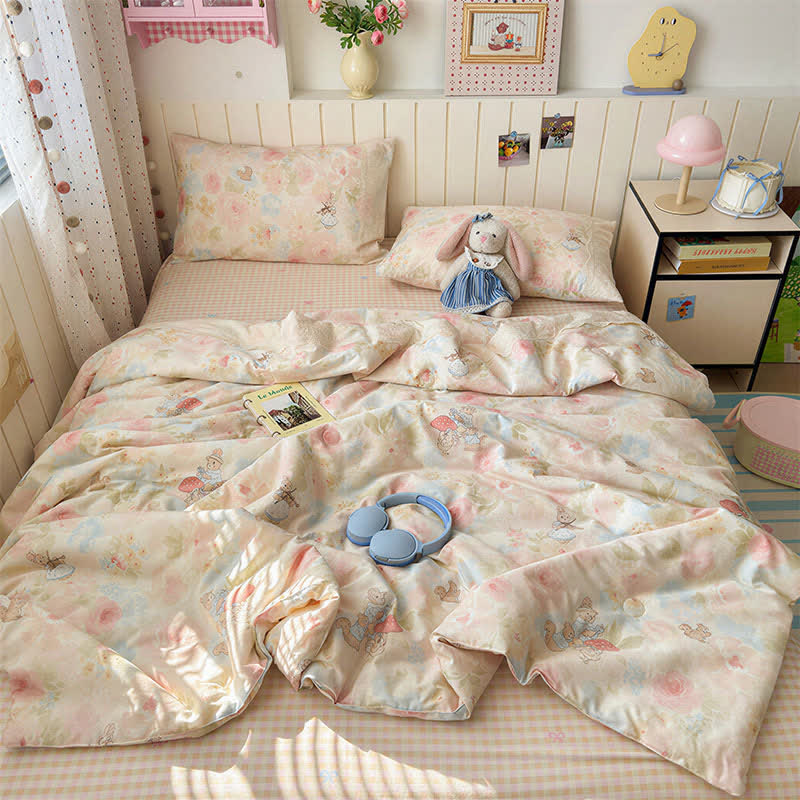 Cream Lace Bunny Cotton Bedding Set - Colorful - Queen - Bedding Set - image 1