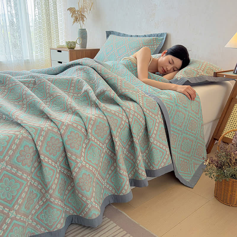 3-Layer Cotton Gauze Jacquard Bedspread Quilt - 2PCS Pillowcases - 19" x 29" - image 0