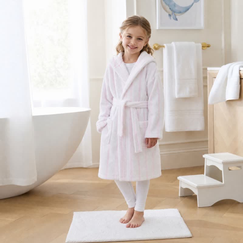 Pink Stripe Cotton Kids Hooded Bathrobe - image 1
