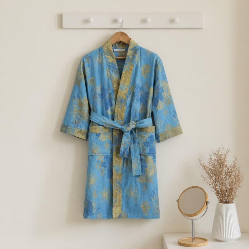 Blue Cotton Floral Kimono Kids Bathrobe - Blue - Kids' Size: 150-160cm (59-63in) - image 0