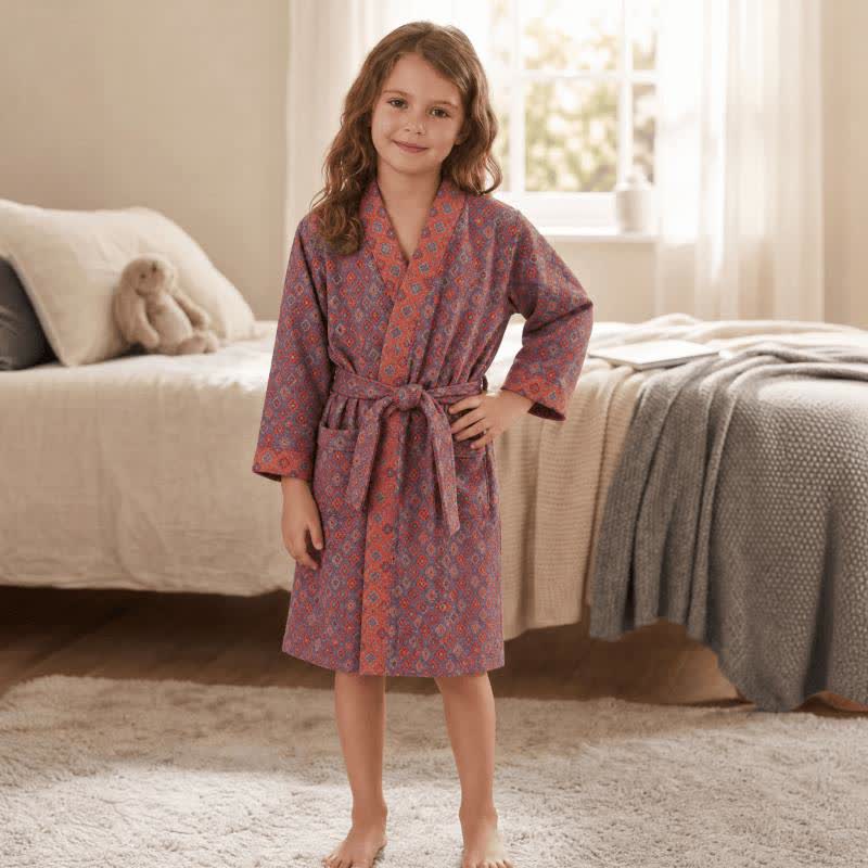 Vintage Geometric Kids' Cotton Kimono Robe - image 1