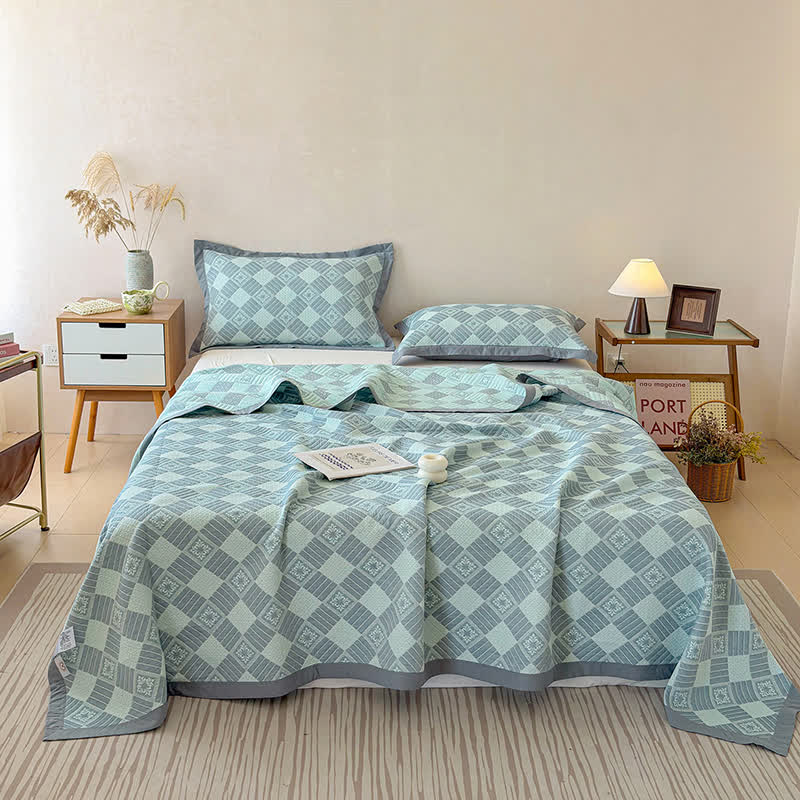 Reversible 3-layer Geometric Jacquard Blanket Quilt - image 6