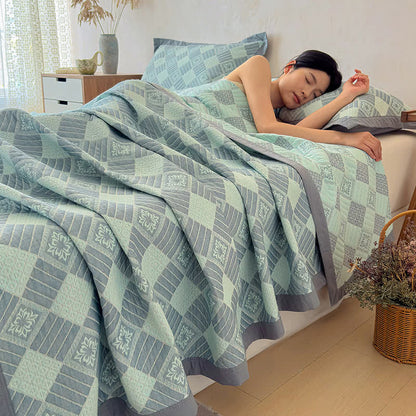 Reversible 3-layer Geometric Jacquard Blanket Quilt - 2PCS Pillowcases - 19" x 29" - image 0