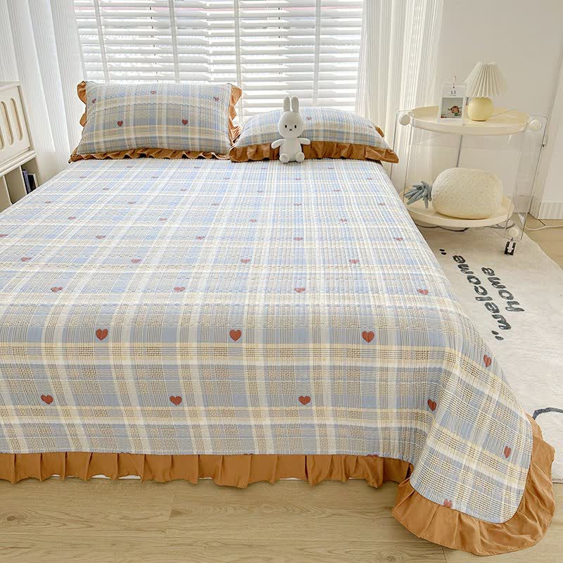 Plaid & Heart Print Cotton Twill Coverlet - image 2