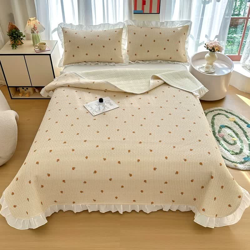 Ruffled Edge Orange Print Cotton Coverlet - image 0