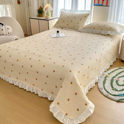 Ruffled Edge Orange Print Cotton Coverlet - Beige - 2PCS Pillowcases - 19" x 29" - image 1