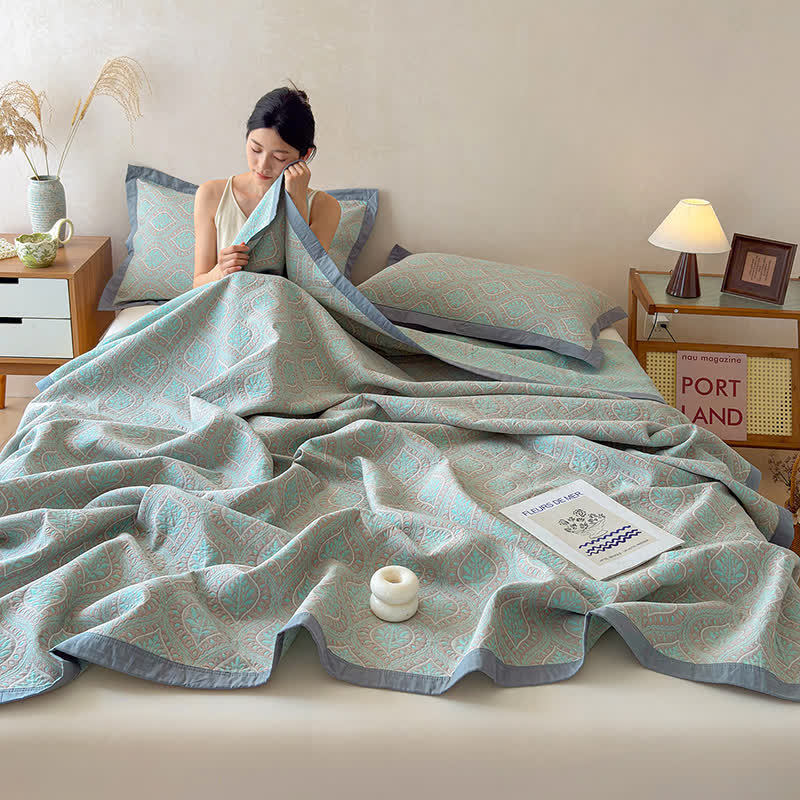 Botanical Leaves Cotton Gauze Bedspread Quilt - image 7