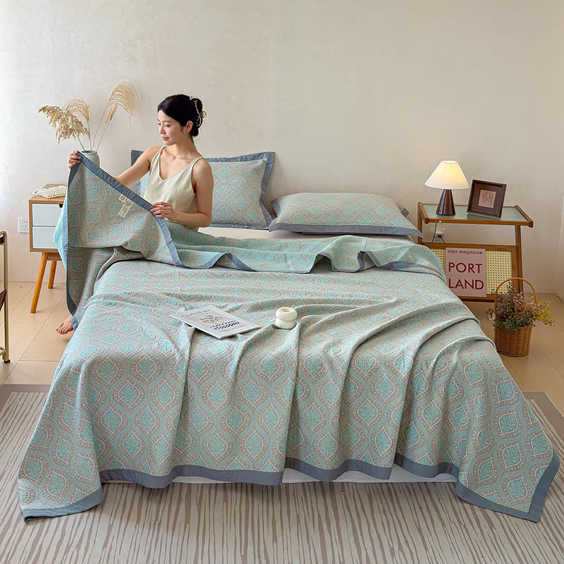 Botanical Leaves Cotton Gauze Bedspread Quilt - image 1