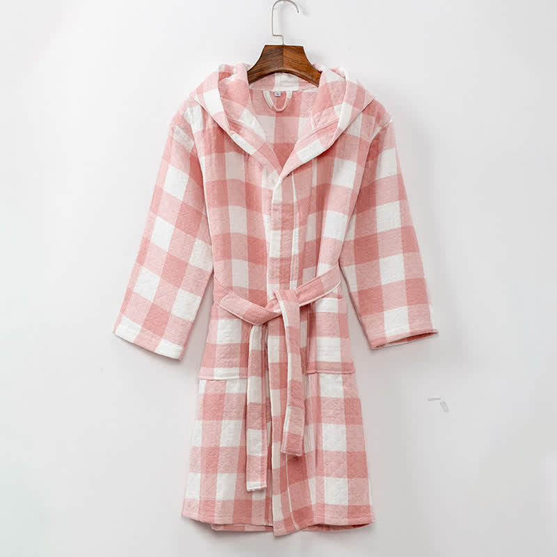 Kids' Plaid Hooded Cotton Bathrobe - image 2