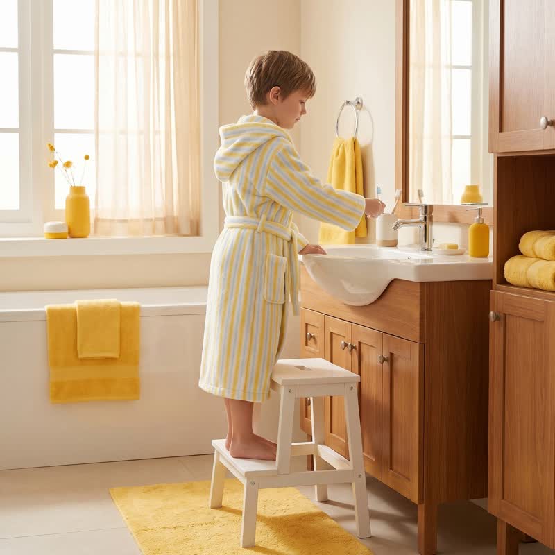 Pastel Stripe Cotton Kids Bathrobe - image 2
