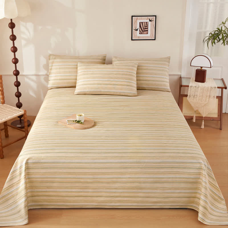 Rustic Cotton Linen Stripe Bedspread - Beige - Bedding Set - King - image 0