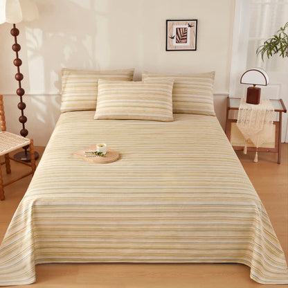 Rustic Cotton Linen Stripe Bedspread - Beige - Bedding Set - King - image 0