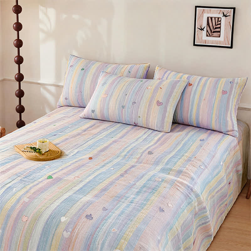 Pastel Rainbow Stripe Soft Bedding Set - image 1