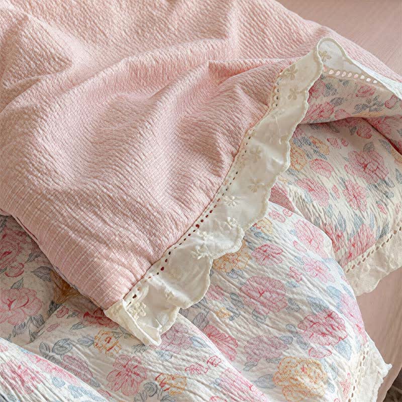 Blush Rose Ruffle Lace Summer Bedding Set - image 2