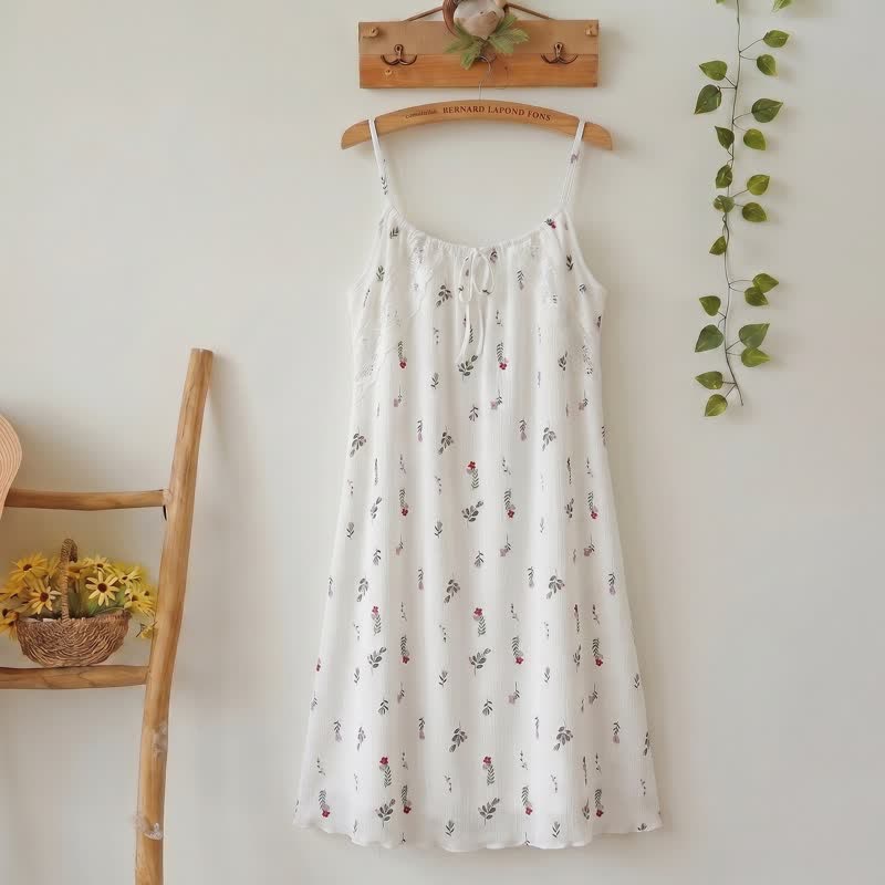 White Floral Sleeveless Lounge Slip Dress - White - L - image 1