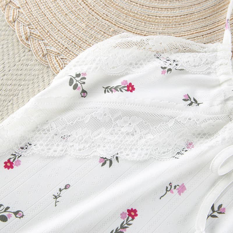 White Floral Sleeveless Lounge Slip Dress - image 8