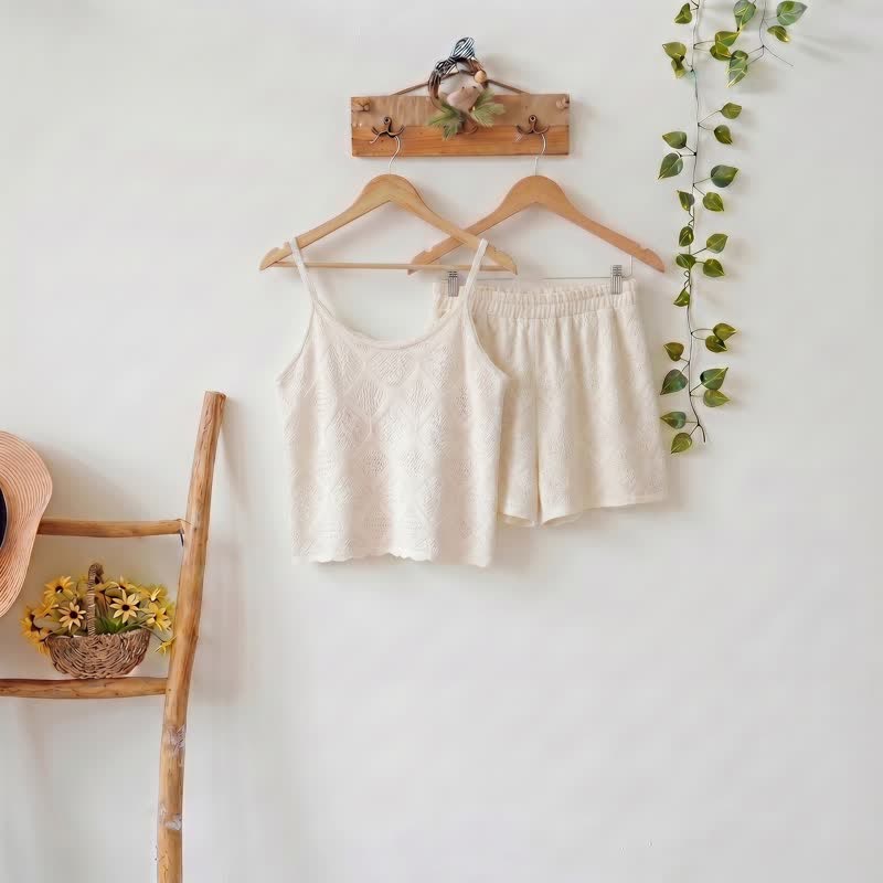Beige Jacquard Cami Shorts pajama Set - image 3
