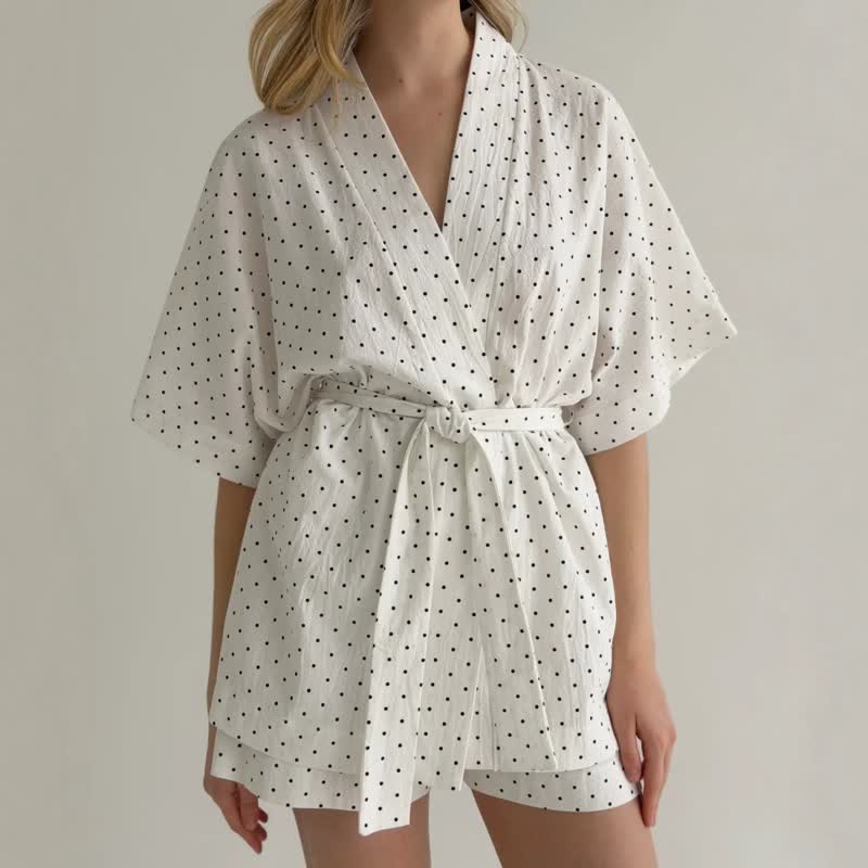 Polka Dot Cotton Kimono Pajama Set - image 1