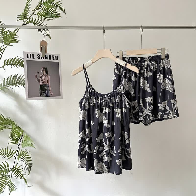 Black Floral Cami Shorts Pajama Set - Black - XL - image 0