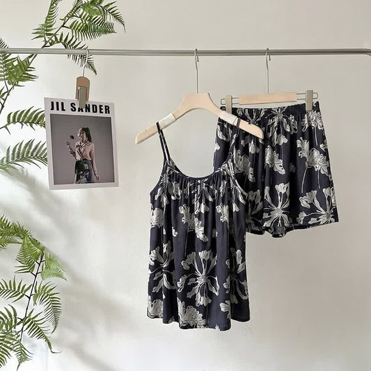 Black Floral Cami Shorts Pajama Set - Black - XL - image 0