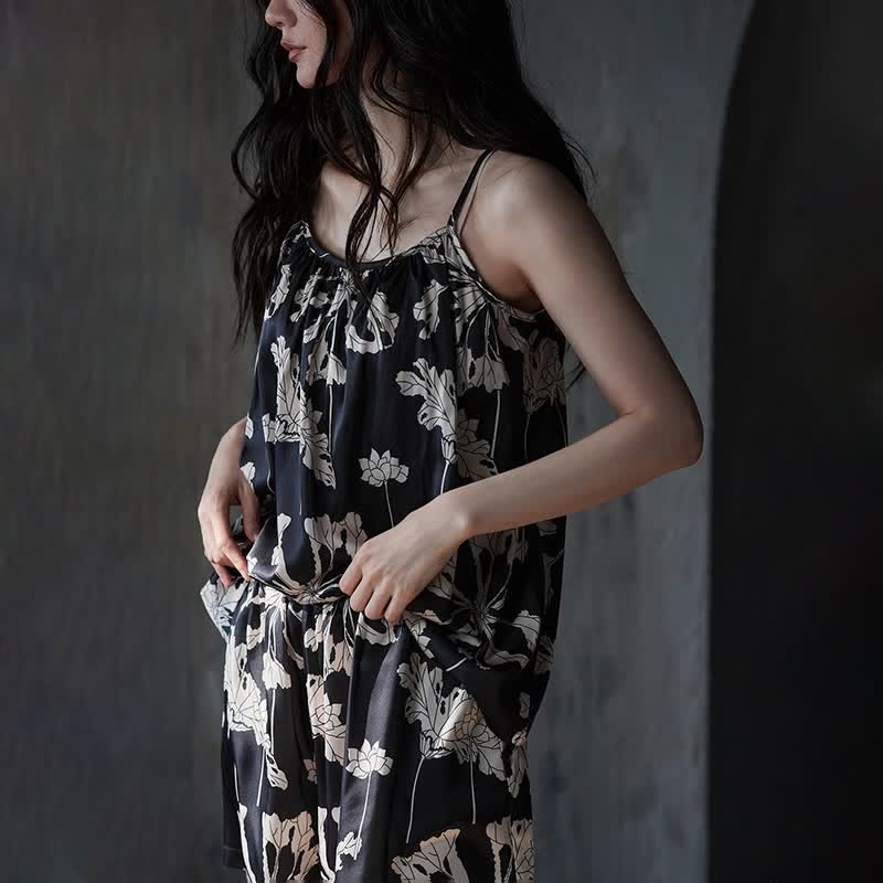 Black Floral Cami Shorts Pajama Set - image 5