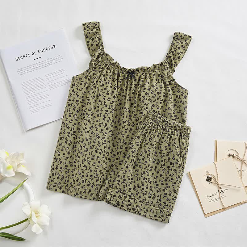 Olive Floral Ruffle Cami Pajama Set - image 1