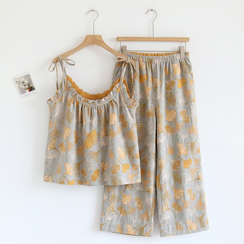Ginkgo Cami Top & Pants Pajama Set - Light Gray & Yellow - XL - image 33