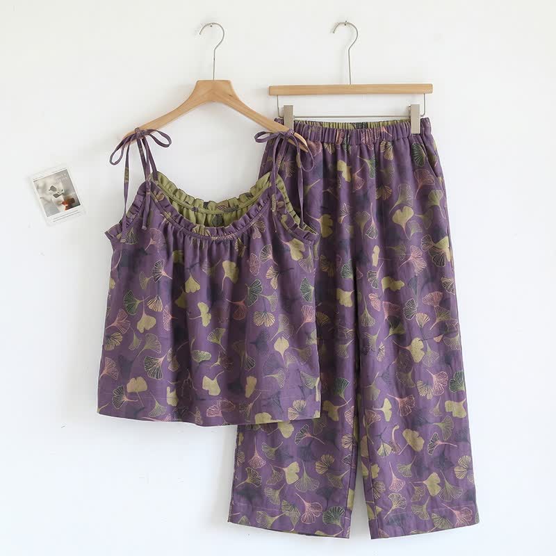 Ginkgo Cami Top & Pants Pajama Set - Purple & Green - XL - image 20