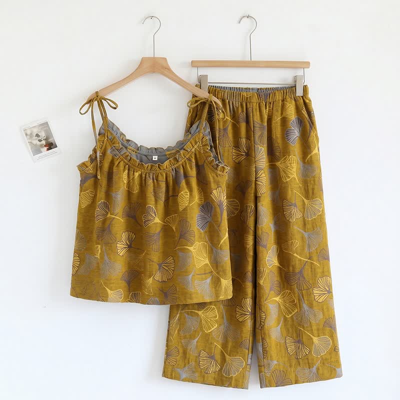 Ginkgo Cami Top & Pants Pajama Set - Dark Yellow & Light Gray - XL - image 28
