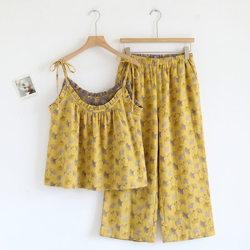 Ginkgo Biloba Leaf Cami Pajama Set - Yellow & Gray - XL - image 8