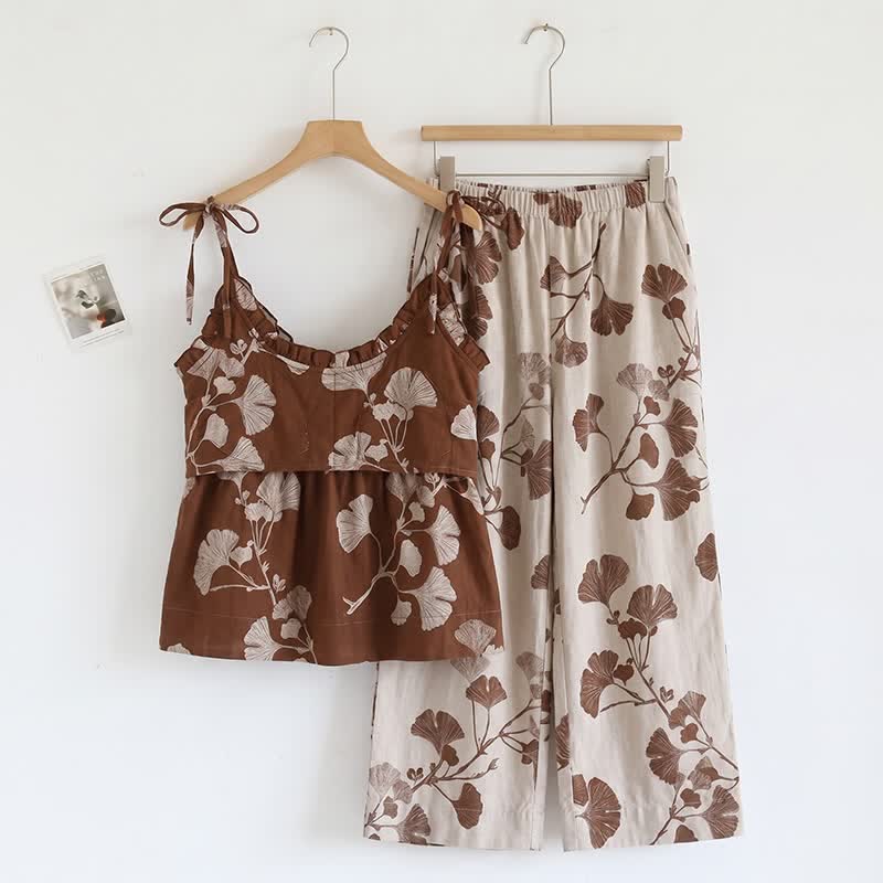 Elegant Ginkgo Cami Cotton Pajama Set - image 9