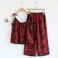 Elegant Ginkgo Cami Cotton Pajama Set - Red & Black - XL - image 3